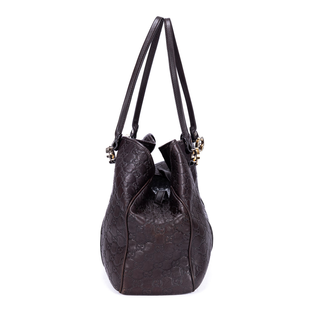 Sac Porté Épaule Sukey Cabas Cuir Gaufré Guccissima Marron Foncé