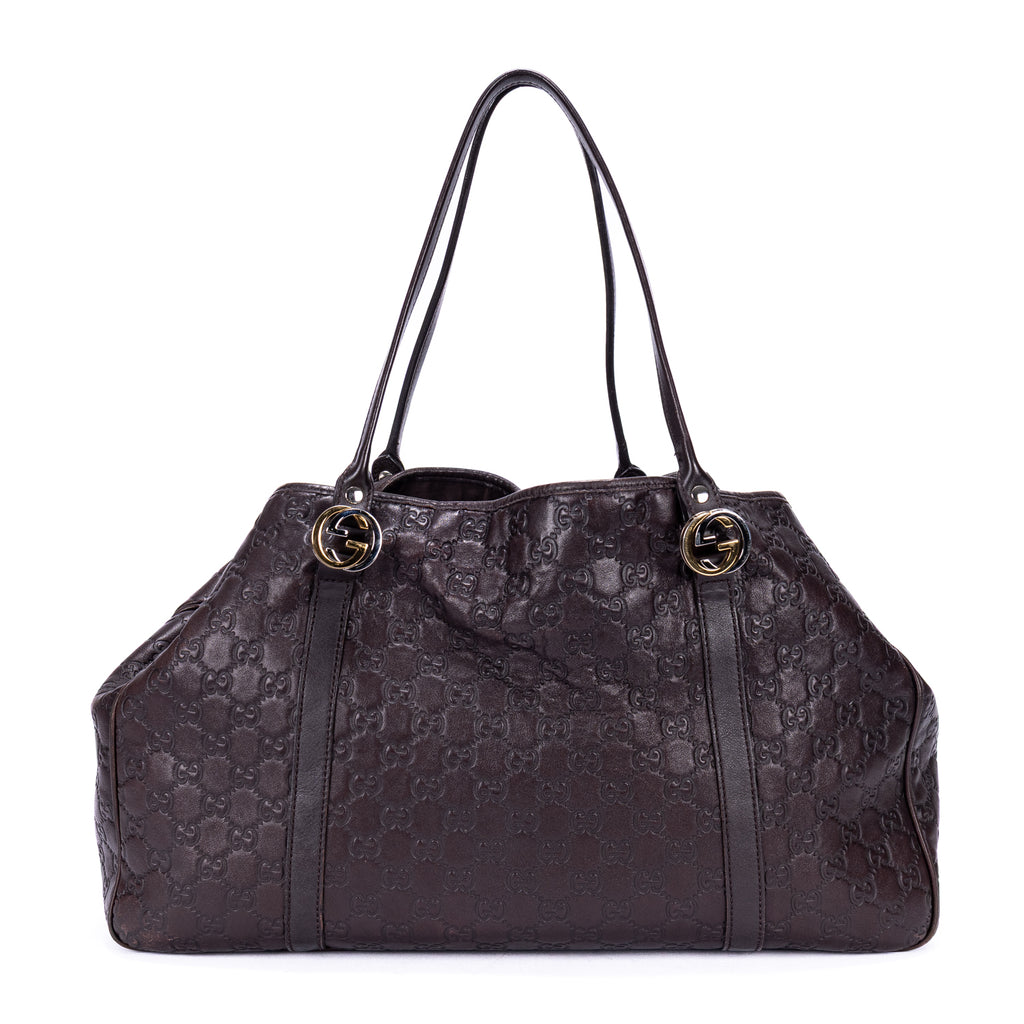 Sac Porté Épaule Sukey Cabas Cuir Gaufré Guccissima Marron Foncé