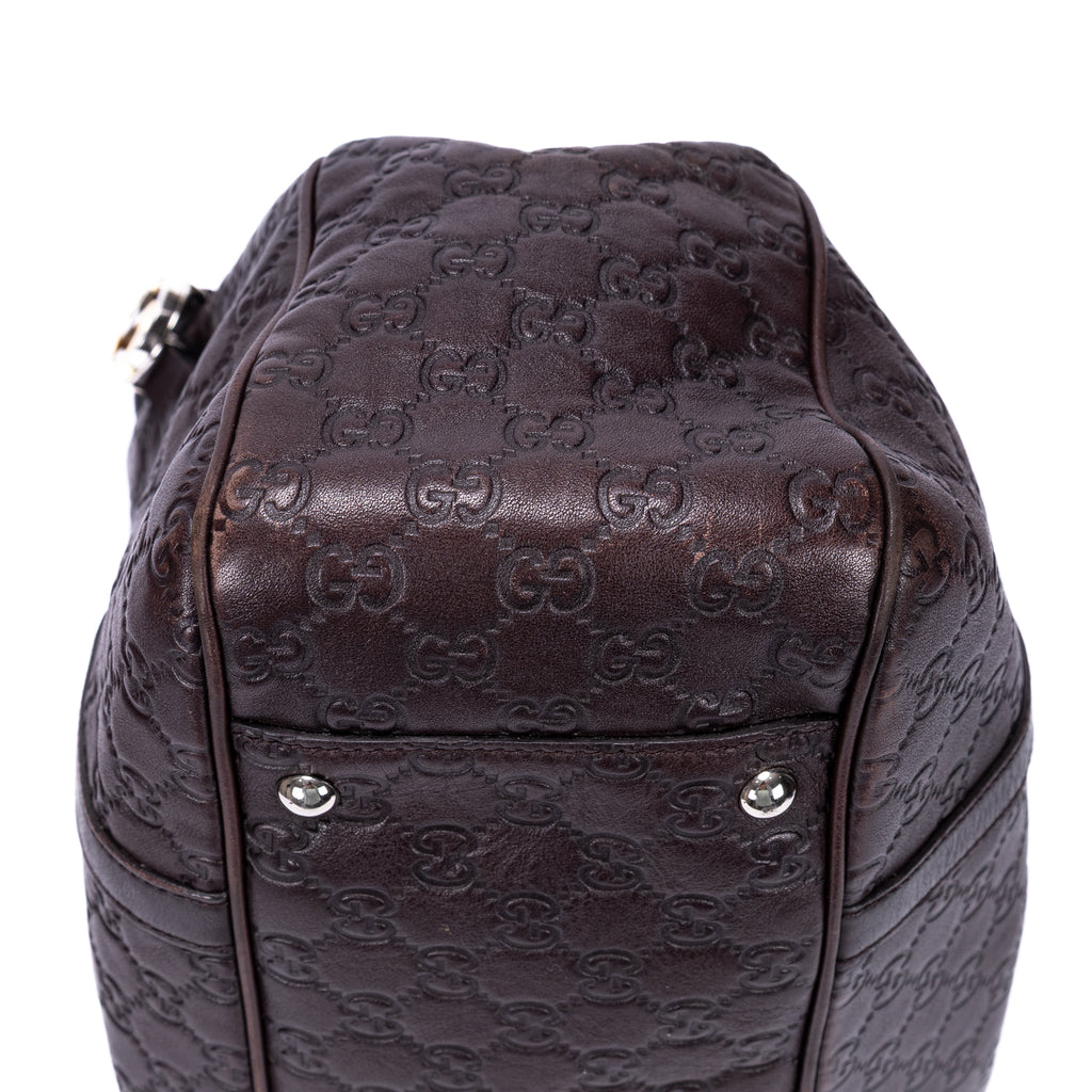 Sac Porté Épaule Sukey Cabas Cuir Gaufré Guccissima Marron Foncé