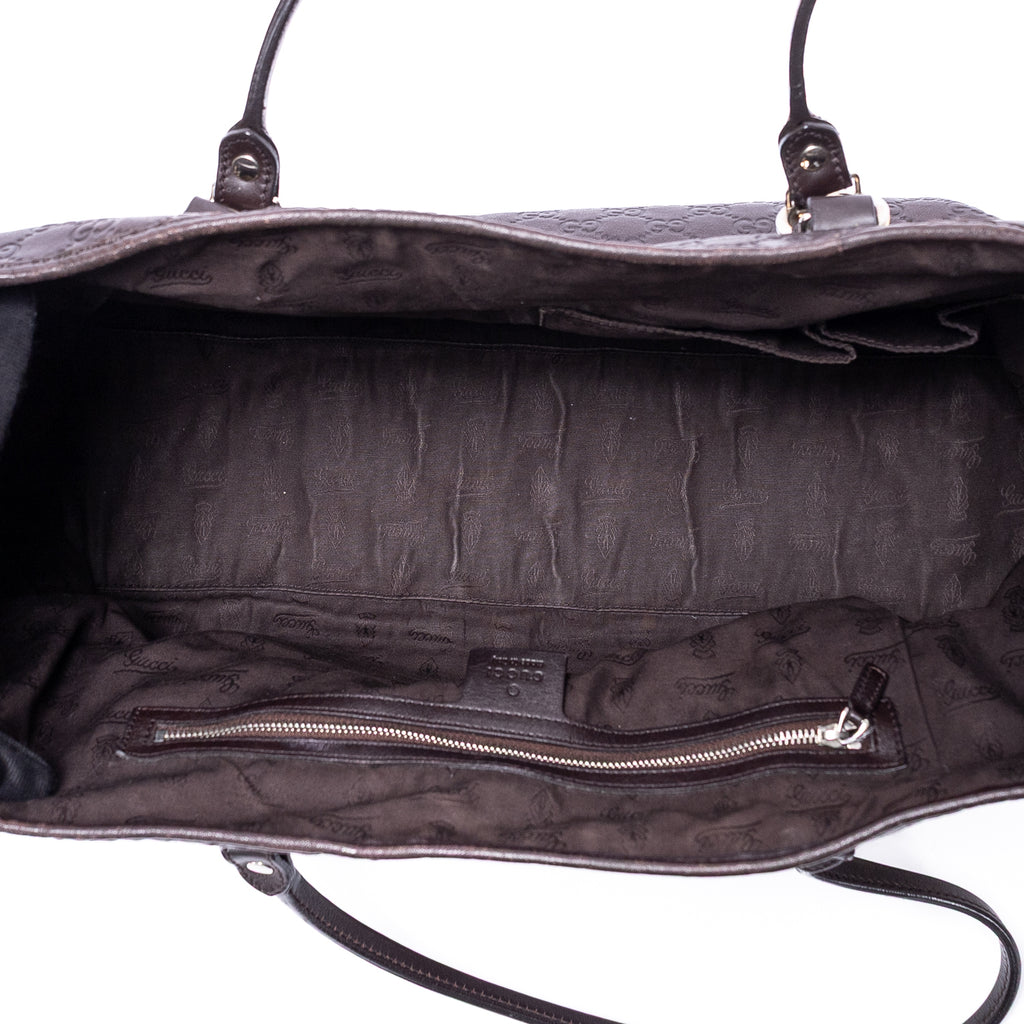 Sac Porté Épaule Sukey Cabas Cuir Gaufré Guccissima Marron Foncé