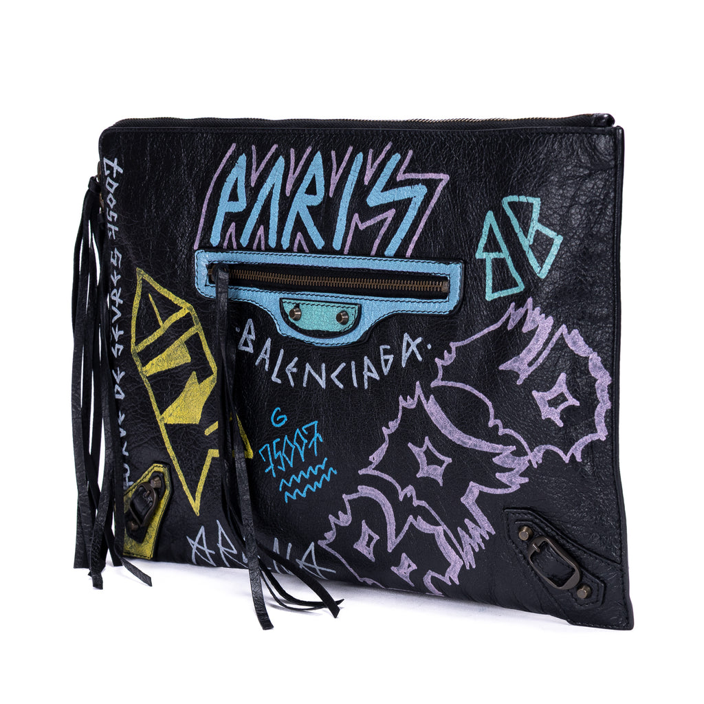 Clutch Graffiti Clutch Black Graffiti Print Leather