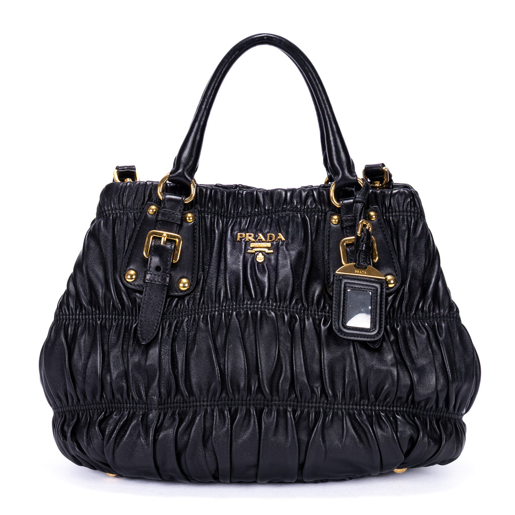 Shoulder Bag Satchel Bag Black Nappa Gaufre Leather