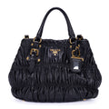 Shoulder Bag Satchel Bag Black Nappa Gaufre Leather
