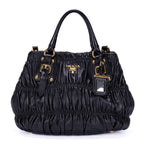 Shoulder Bag Satchel Bag Black Nappa Gaufre Leather
