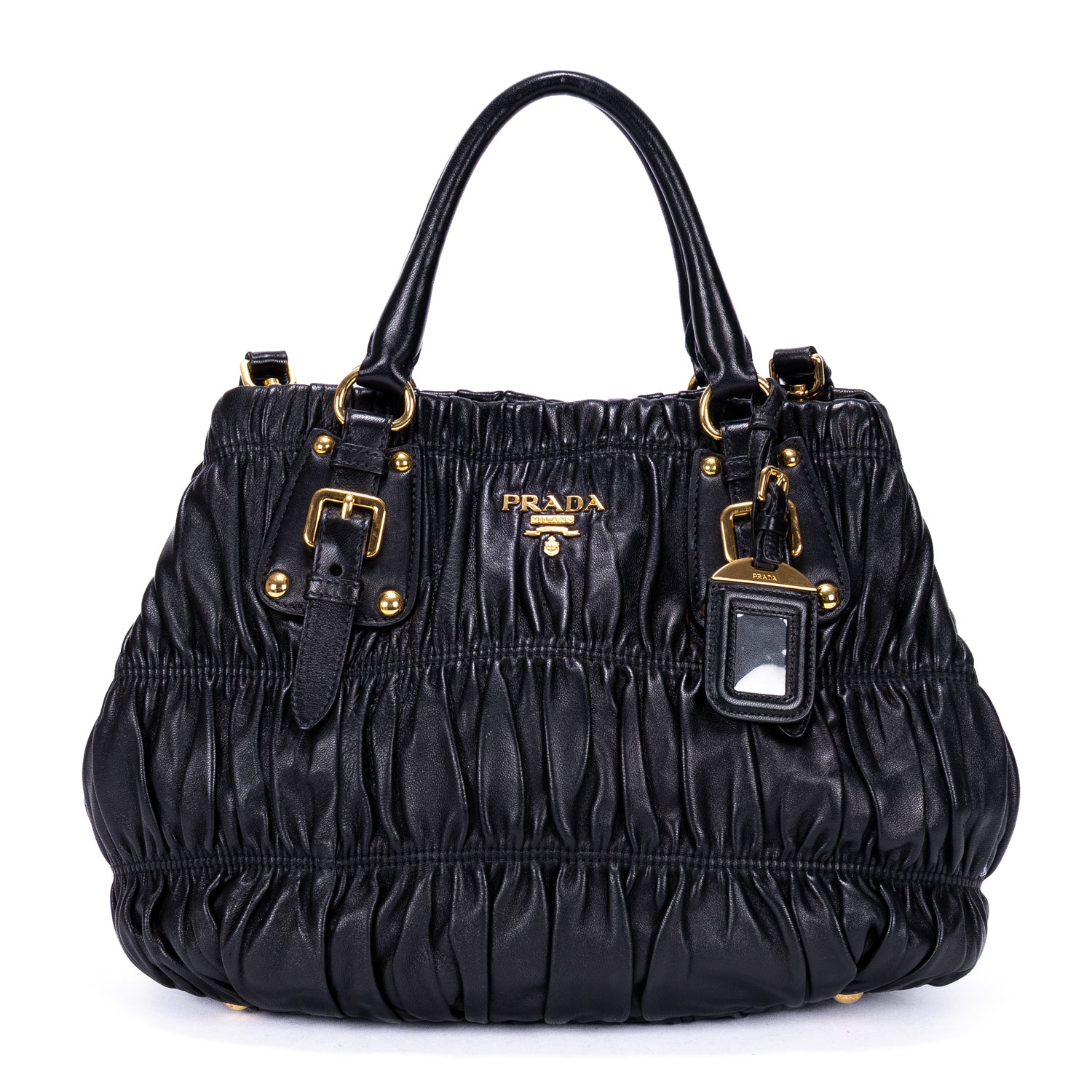 Shoulder Bag Satchel Bag Black Nappa Gaufre Leather