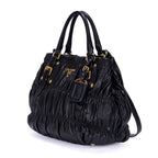 Shoulder Bag Satchel Bag Black Nappa Gaufre Leather