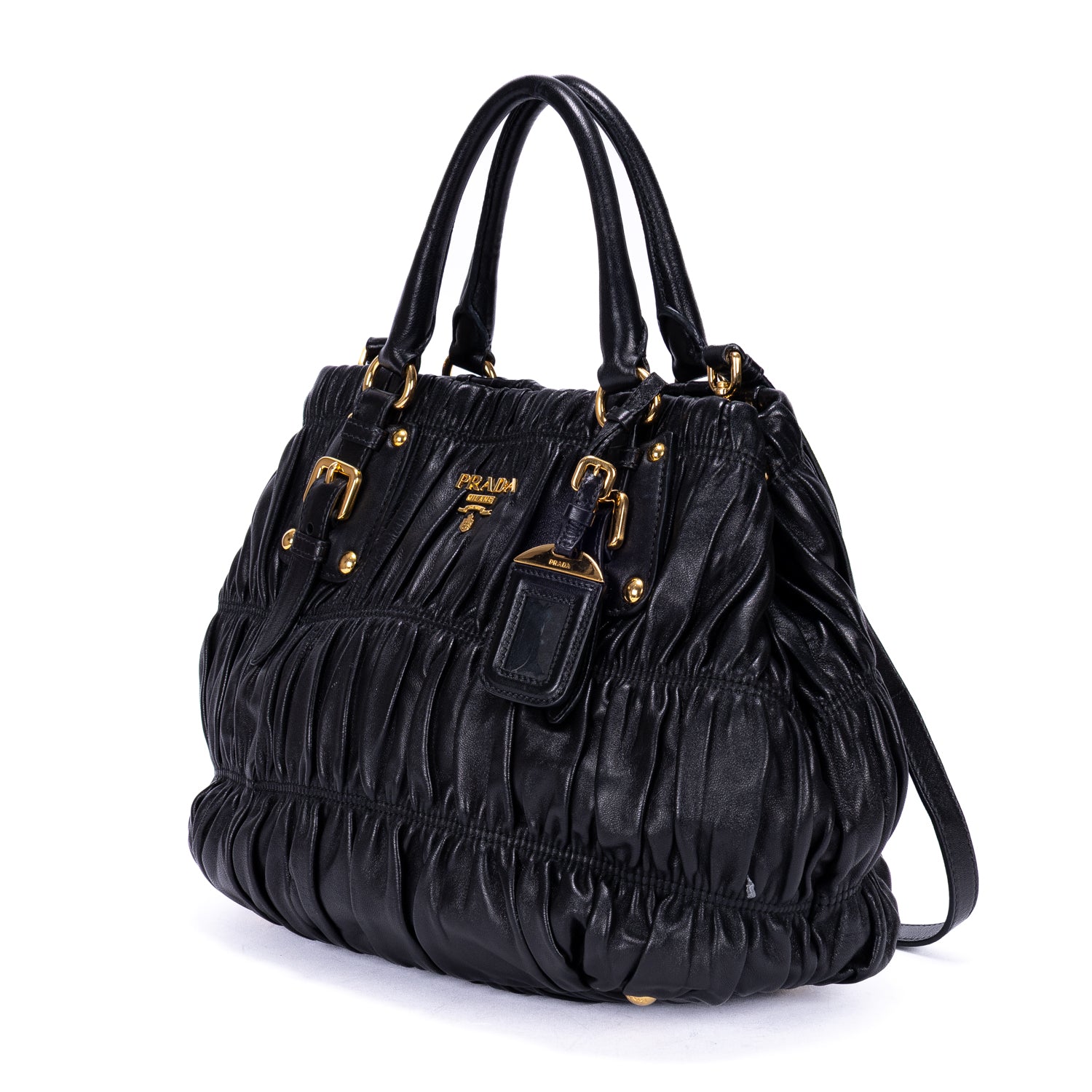 Shoulder Bag Satchel Bag Black Nappa Gaufre Leather