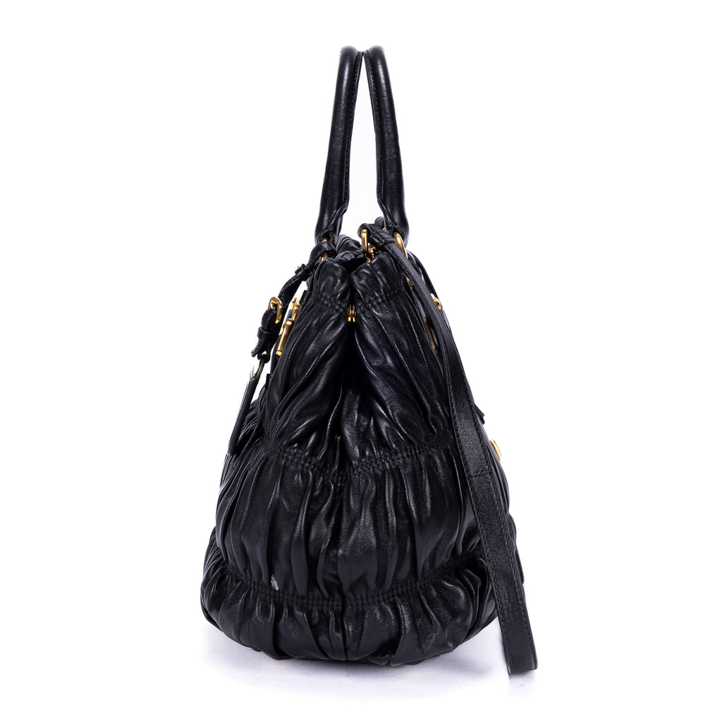 Shoulder Bag Satchel Bag Black Nappa Gaufre Leather
