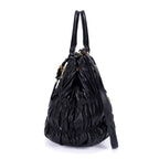 Shoulder Bag Satchel Bag Black Nappa Gaufre Leather