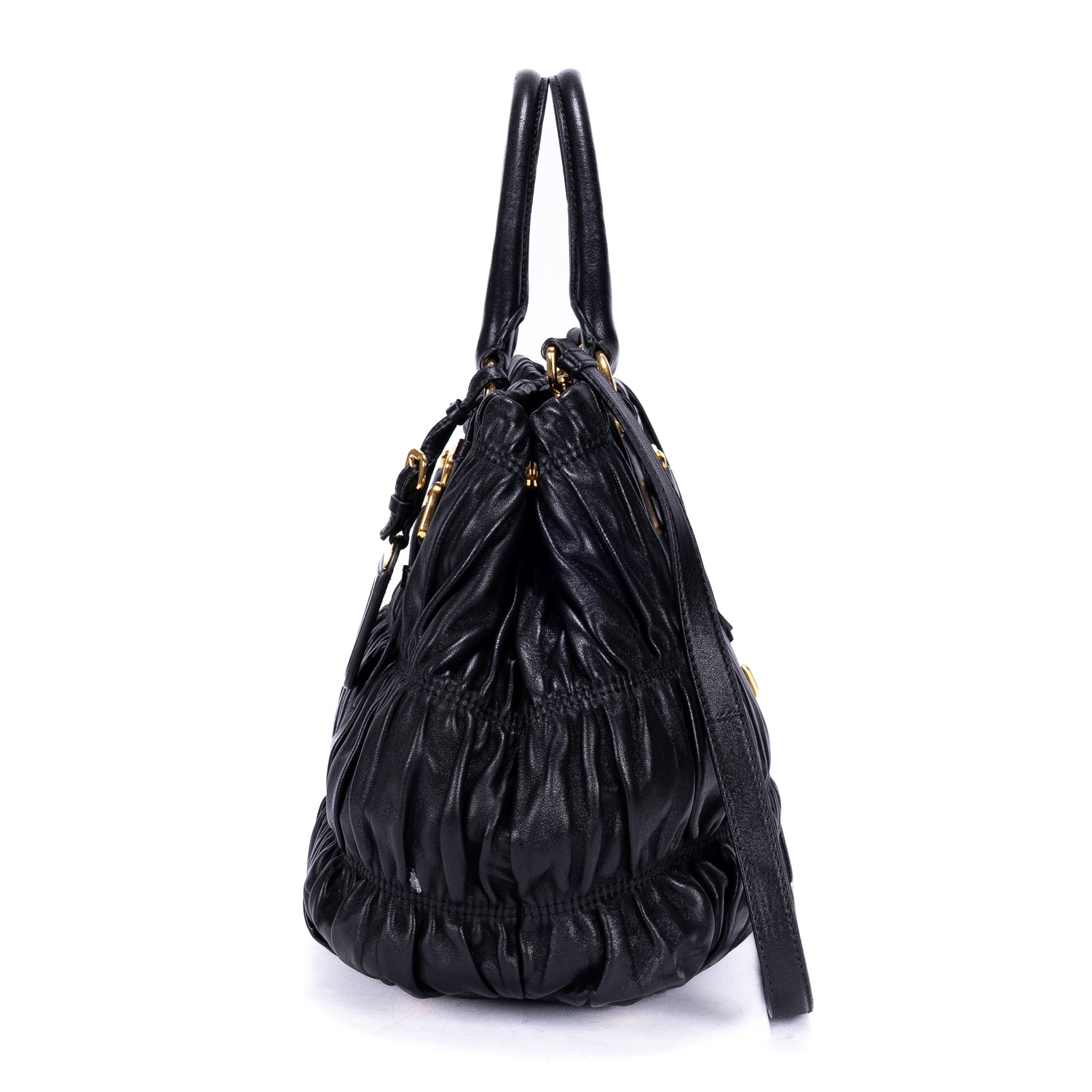 Shoulder Bag Satchel Bag Black Nappa Gaufre Leather