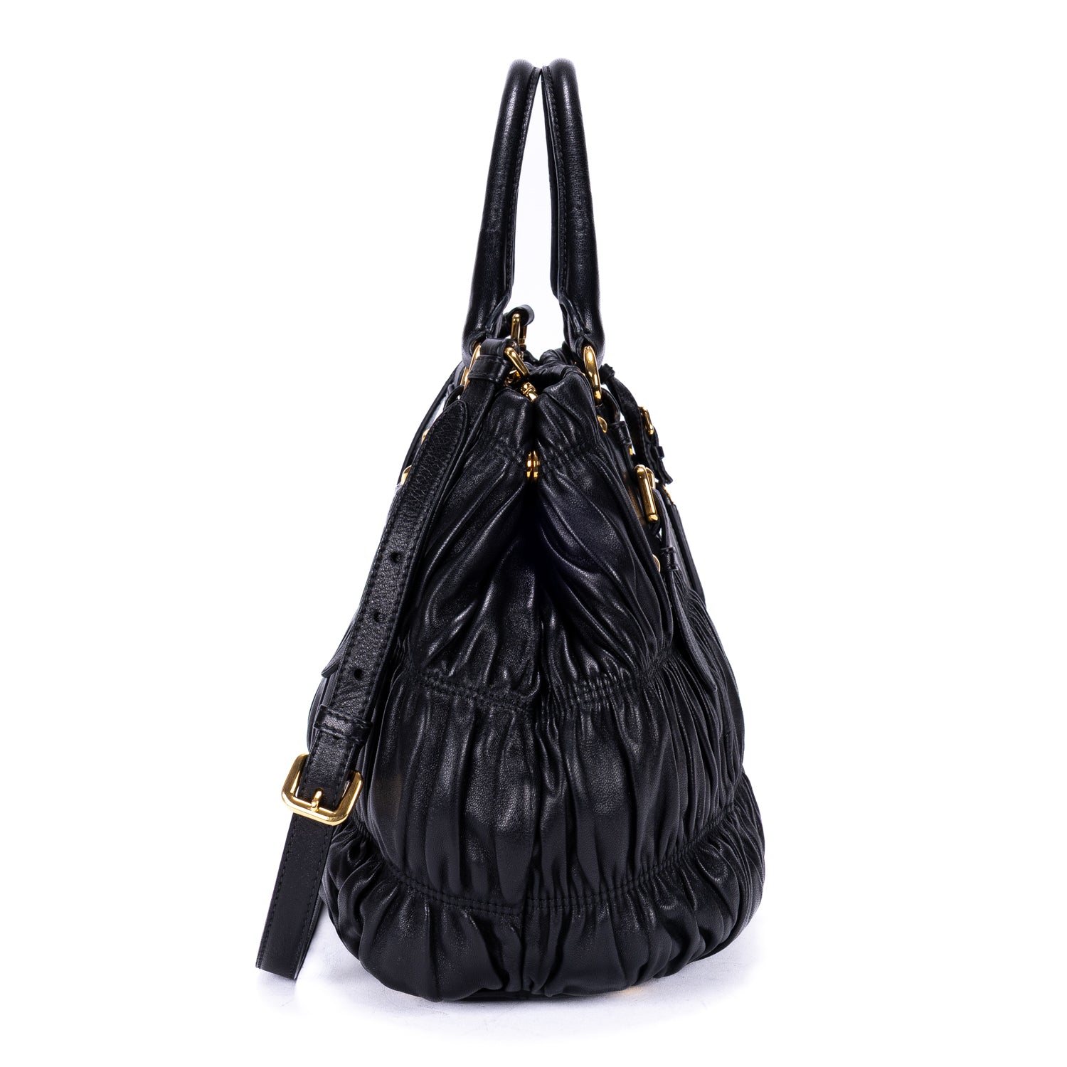 Shoulder Bag Satchel Bag Black Nappa Gaufre Leather