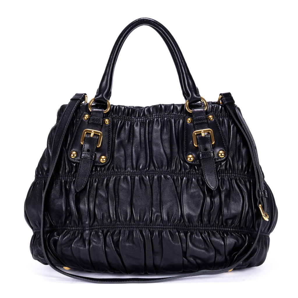 Shoulder Bag Satchel Bag Black Nappa Gaufre Leather
