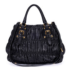 Shoulder Bag Satchel Bag Black Nappa Gaufre Leather