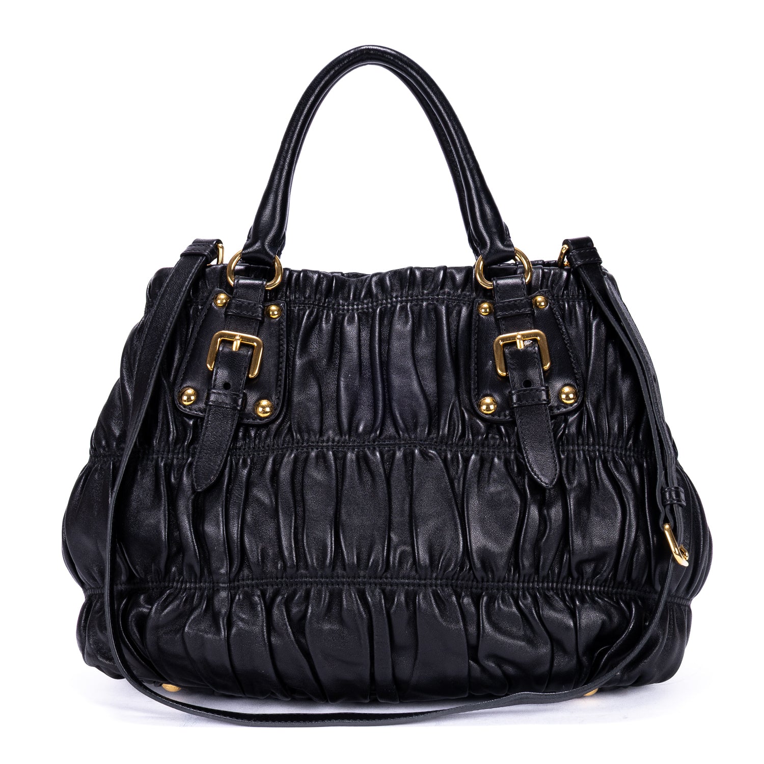 Shoulder Bag Satchel Bag Black Nappa Gaufre Leather