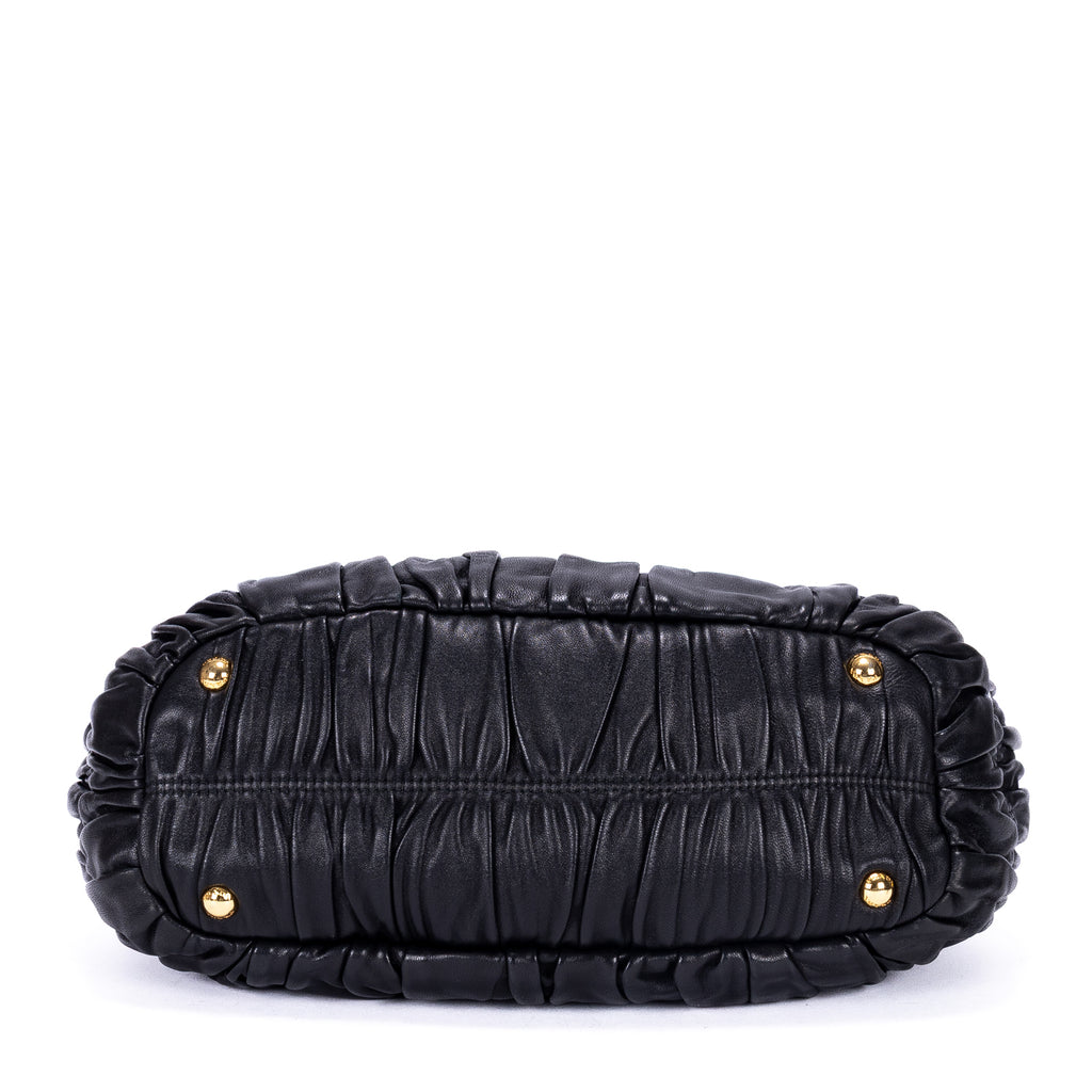 Shoulder Bag Satchel Bag Black Nappa Gaufre Leather