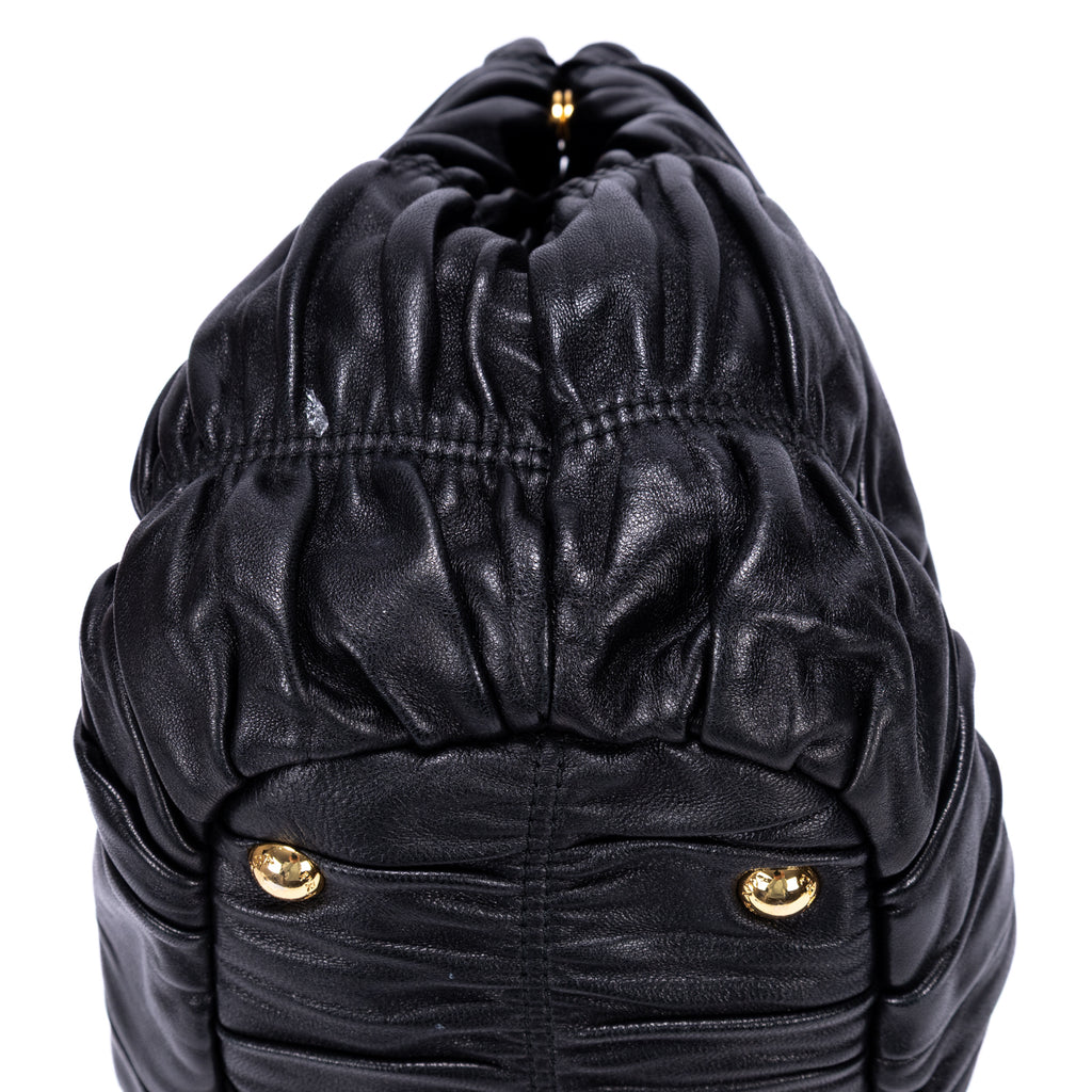 Shoulder Bag Satchel Bag Black Nappa Gaufre Leather
