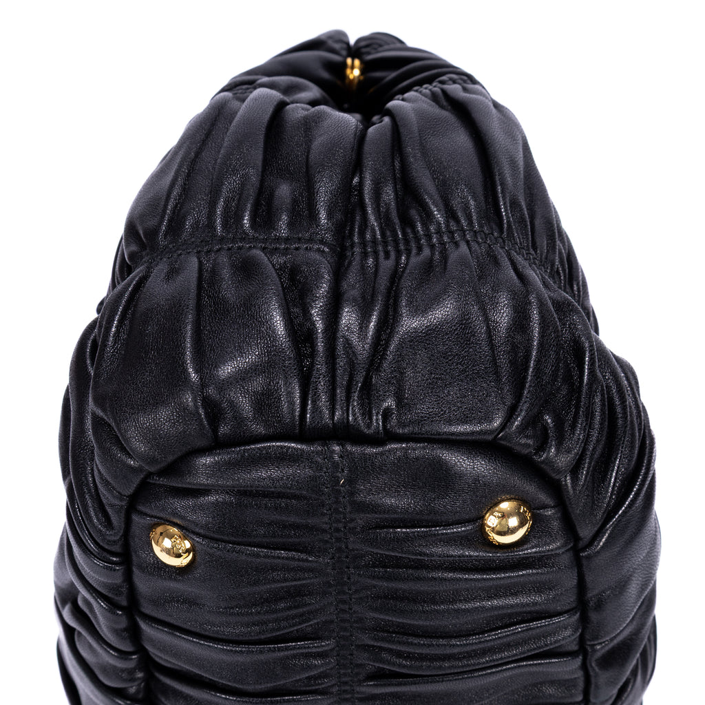 Shoulder Bag Satchel Bag Black Nappa Gaufre Leather