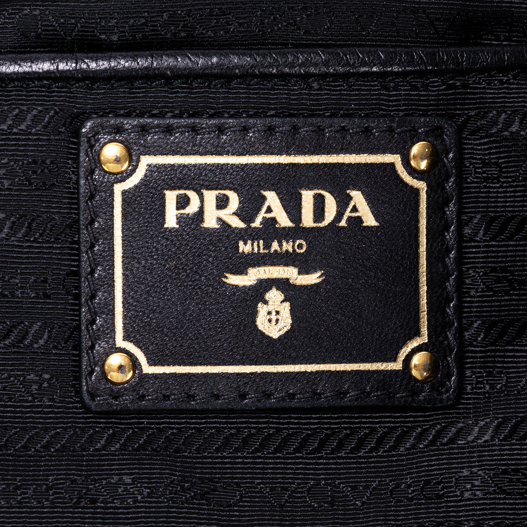 Shoulder Bag Satchel Bag Black Nappa Gaufre Leather