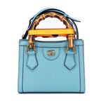 Bolso de hombro pequeño Diana Bamboo Tote de piel de becerro azul pequeño
