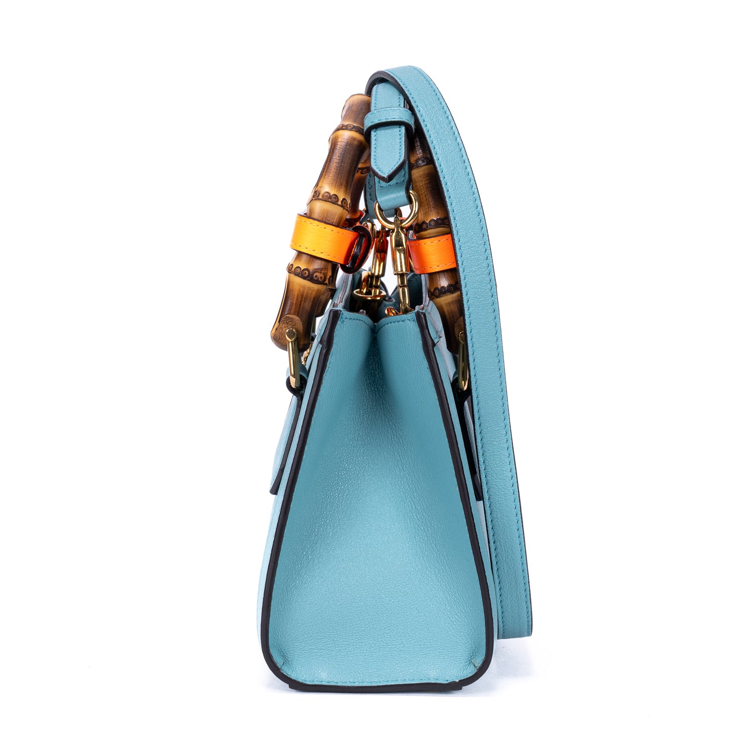Shoulder Bag Small Diana Bamboo Tote Small Blue Calfskin Leather