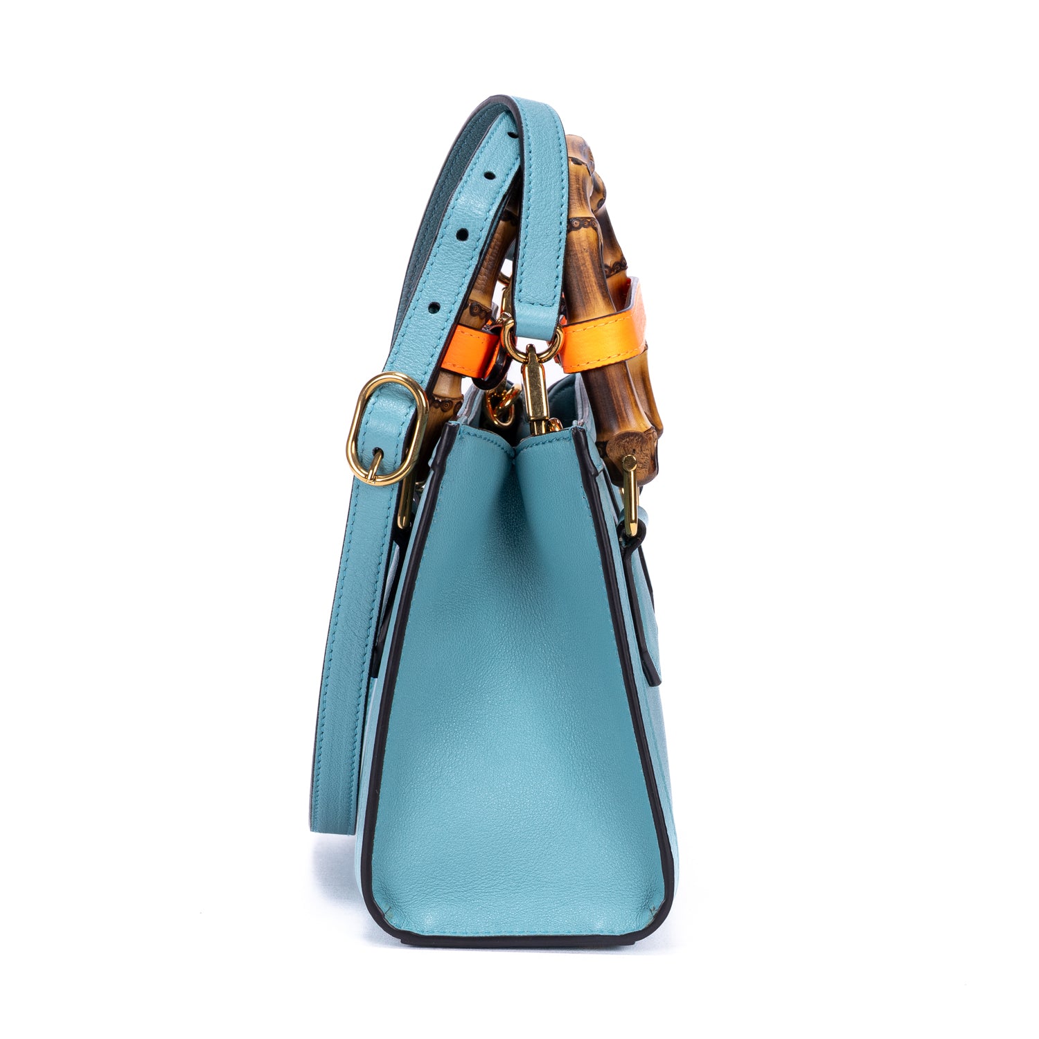 Shoulder Bag Small Diana Bamboo Tote Small Blue Calfskin Leather