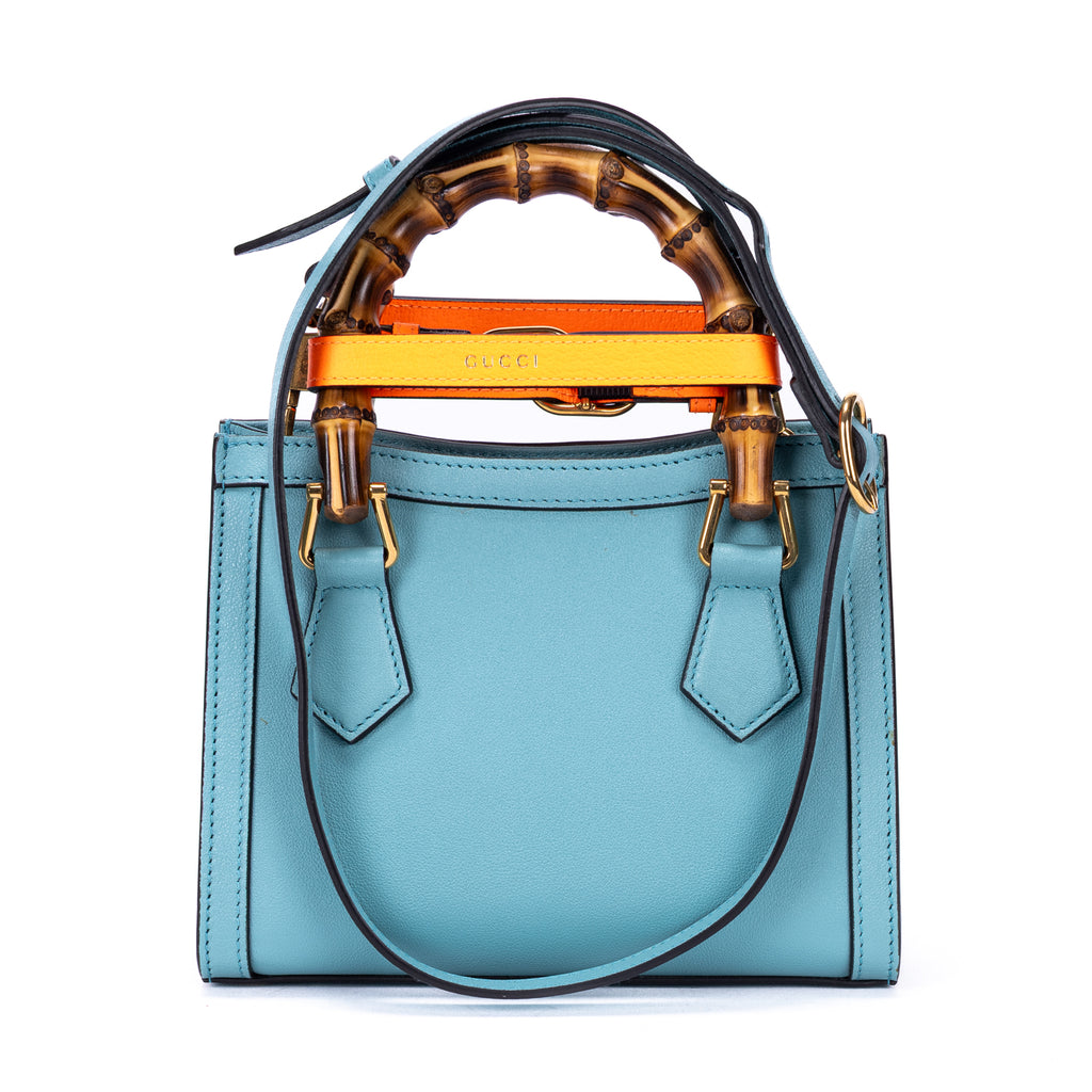 Bolso de hombro pequeño Diana Bamboo Tote de piel de becerro azul pequeño