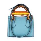 Bolso de hombro pequeño Diana Bamboo Tote de piel de becerro azul pequeño