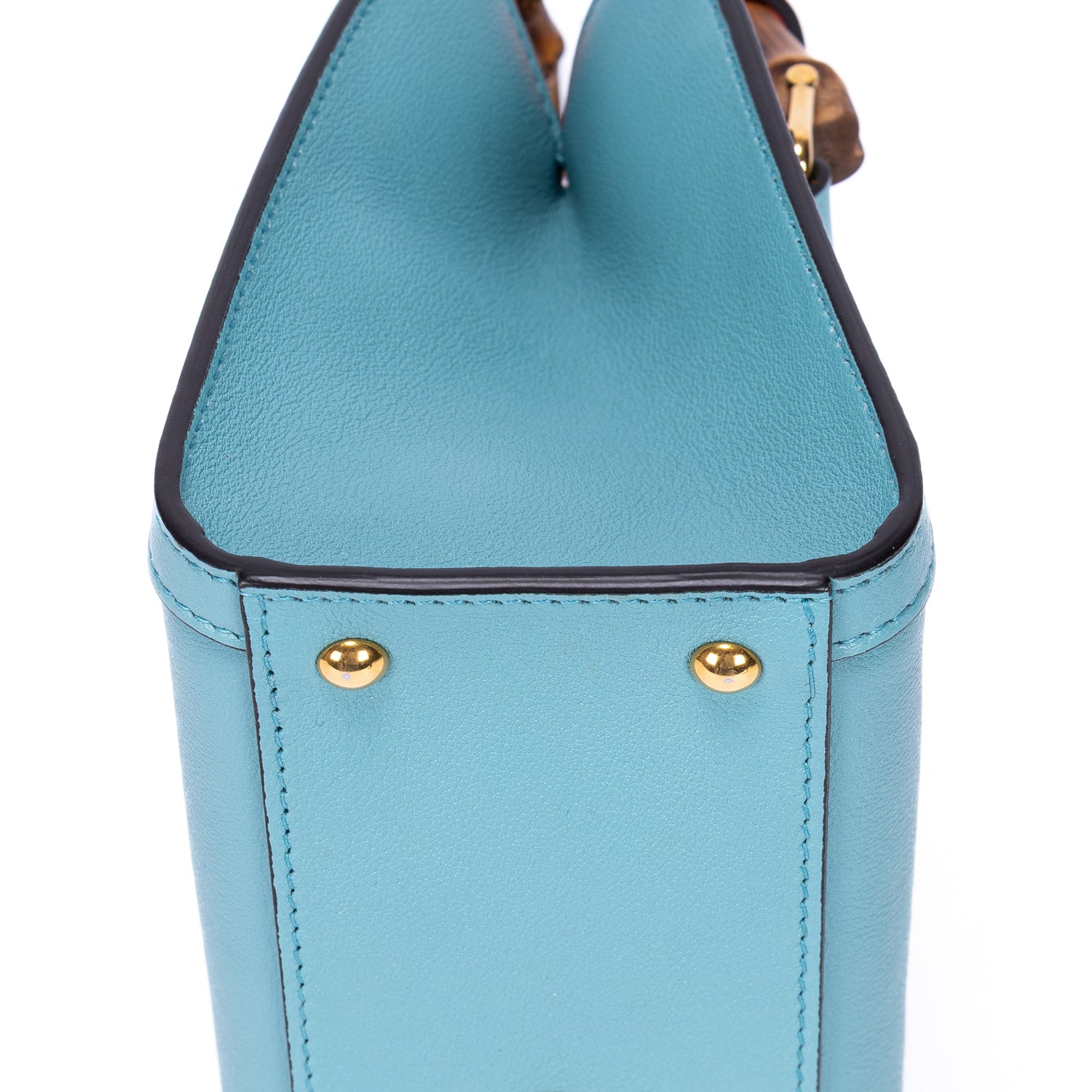 Bolso de hombro pequeño Diana Bamboo Tote de piel de becerro azul pequeño
