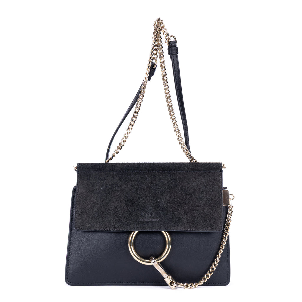 Bolso de Hombro Faye Mini de Piel Lisa de Becerro/Ante Azul Marino
