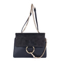 Bolso de Hombro Faye Mini de Piel Lisa de Becerro/Ante Azul Marino