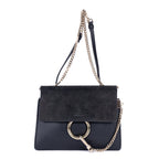 Bolso de Hombro Faye Mini de Piel Lisa de Becerro/Ante Azul Marino