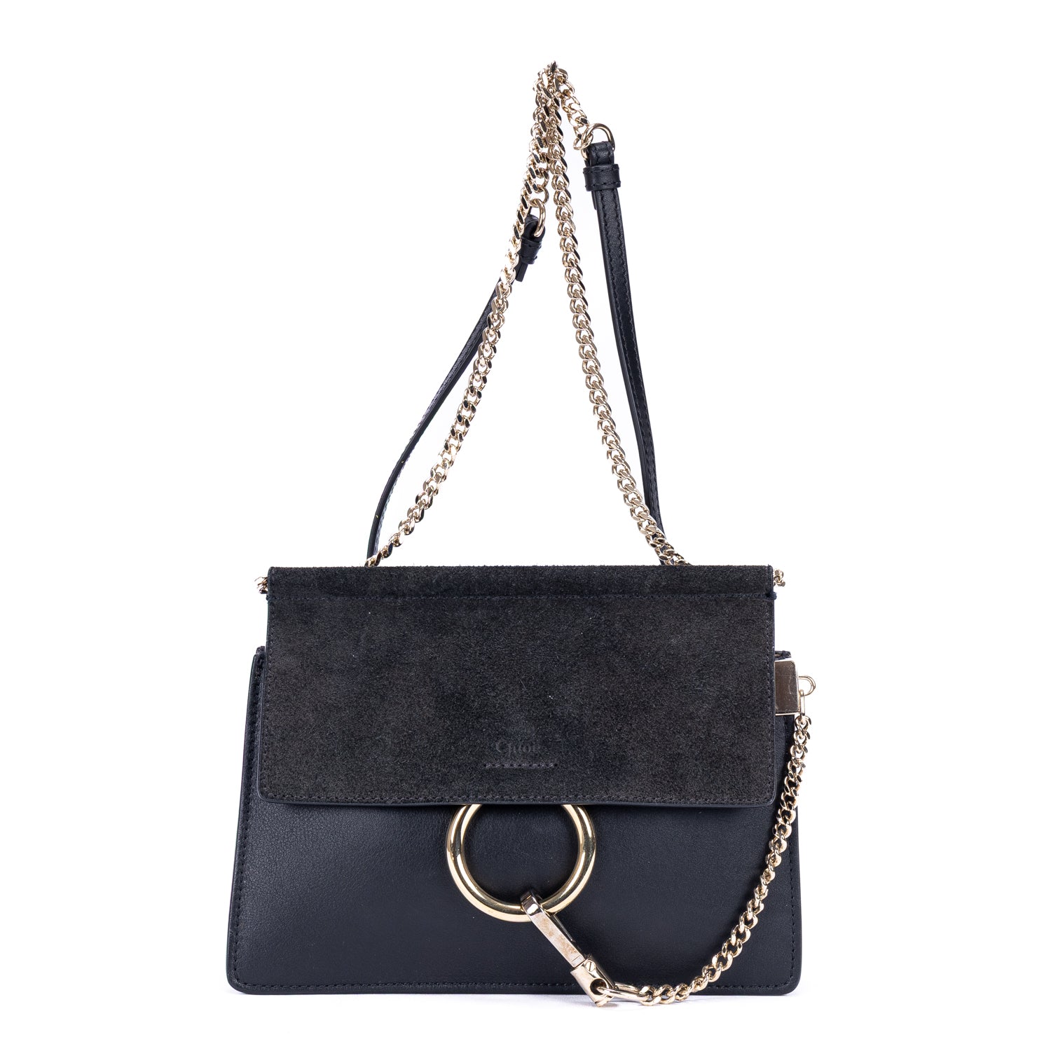 Bolso de Hombro Faye Mini de Piel Lisa de Becerro/Ante Azul Marino