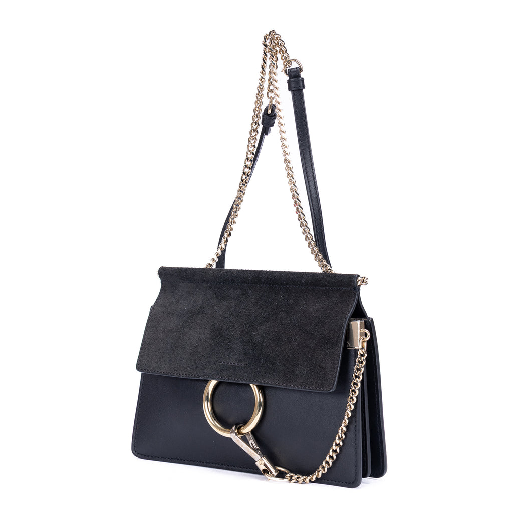 Bolso de Hombro Faye Mini de Piel Lisa de Becerro/Ante Azul Marino