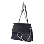 Bolso de Hombro Faye Mini de Piel Lisa de Becerro/Ante Azul Marino