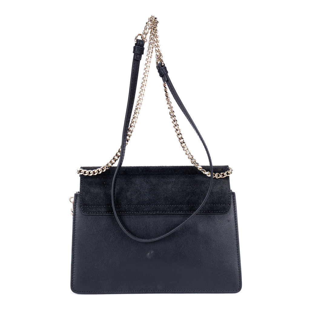 Bolso de Hombro Faye Mini de Piel Lisa de Becerro/Ante Azul Marino