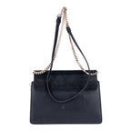 Bolso de Hombro Faye Mini de Piel Lisa de Becerro/Ante Azul Marino