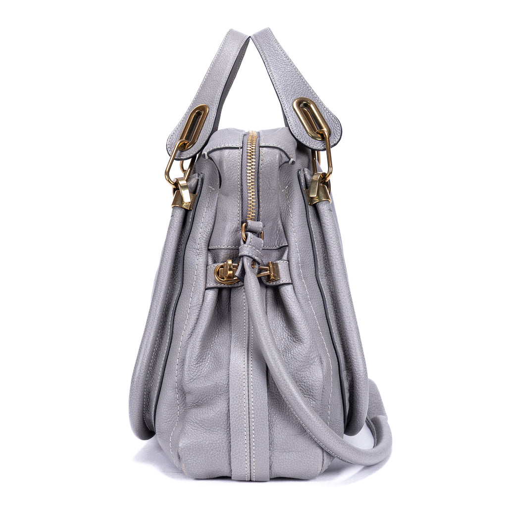 Shoulder Bag Large Paraty Large Grey Grained Calfskin Leather