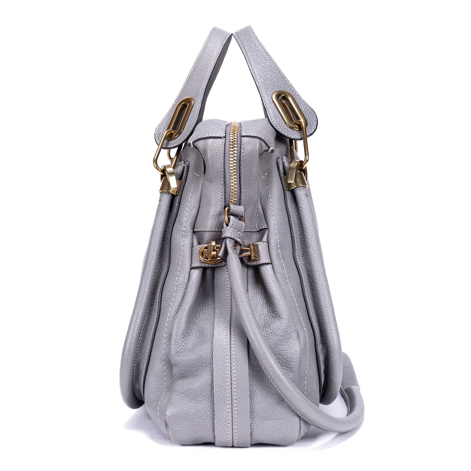 Shoulder Bag Large Paraty Large Grey Grained Calfskin Leather