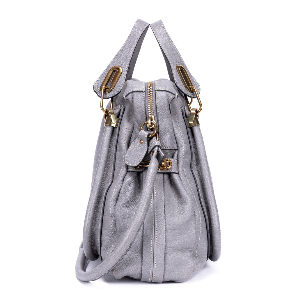 Shoulder Bag Large Paraty Large Grey Grained Calfskin Leather