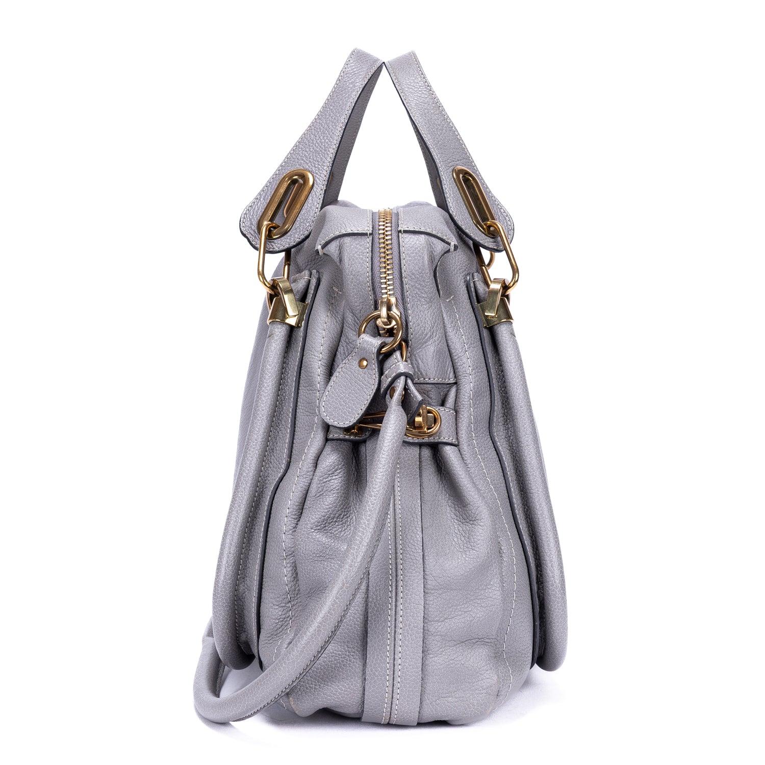 Shoulder Bag Large Paraty Large Grey Grained Calfskin Leather