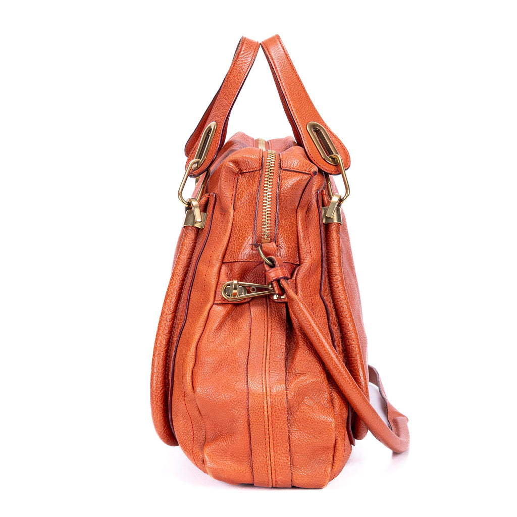 Bolso de mano mediano Paraty de piel de becerro granulada naranja