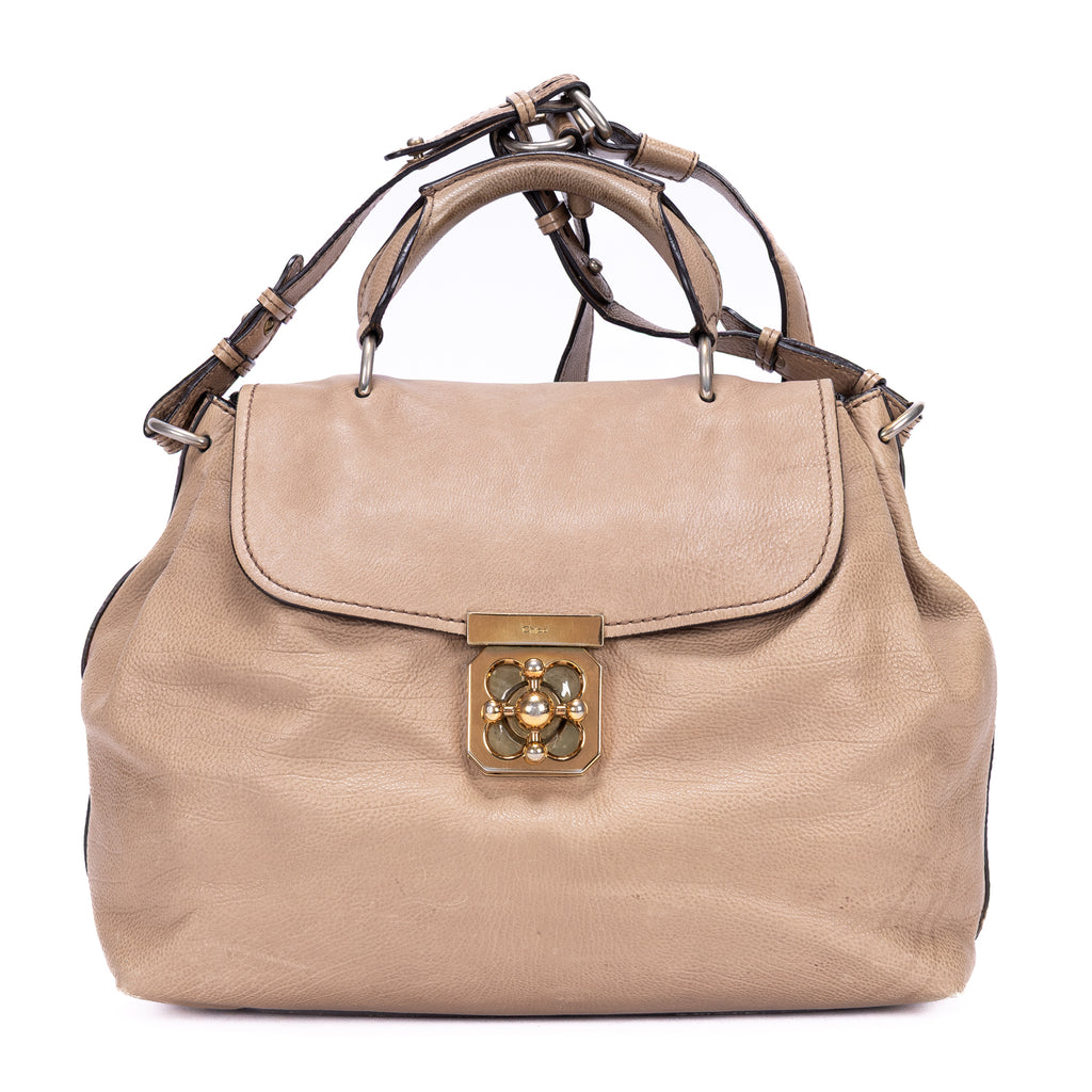 Shoulder Bag Elsie Satchel Beige Grained Calfskin Leather