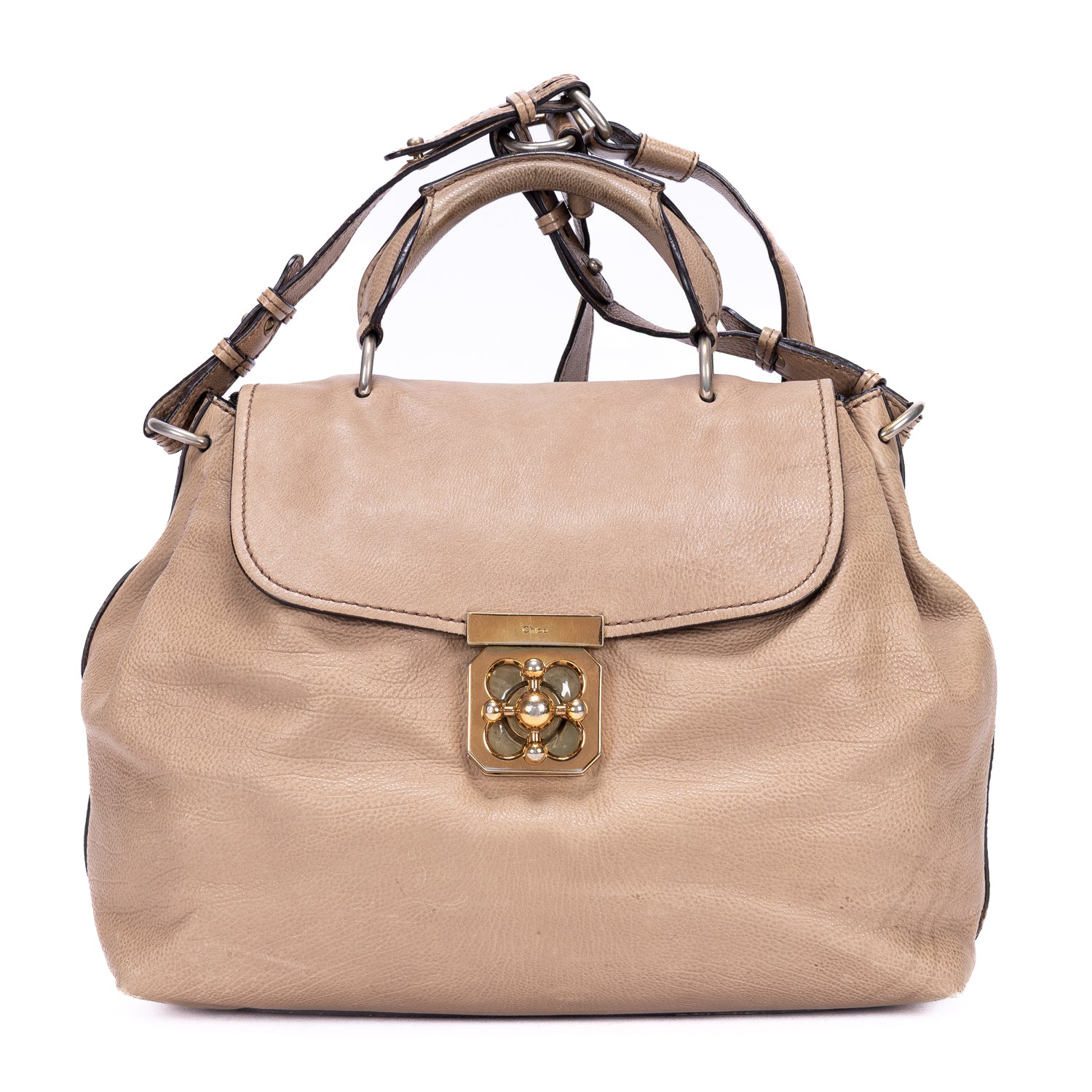 Shoulder Bag Elsie Satchel Beige Grained Calfskin Leather