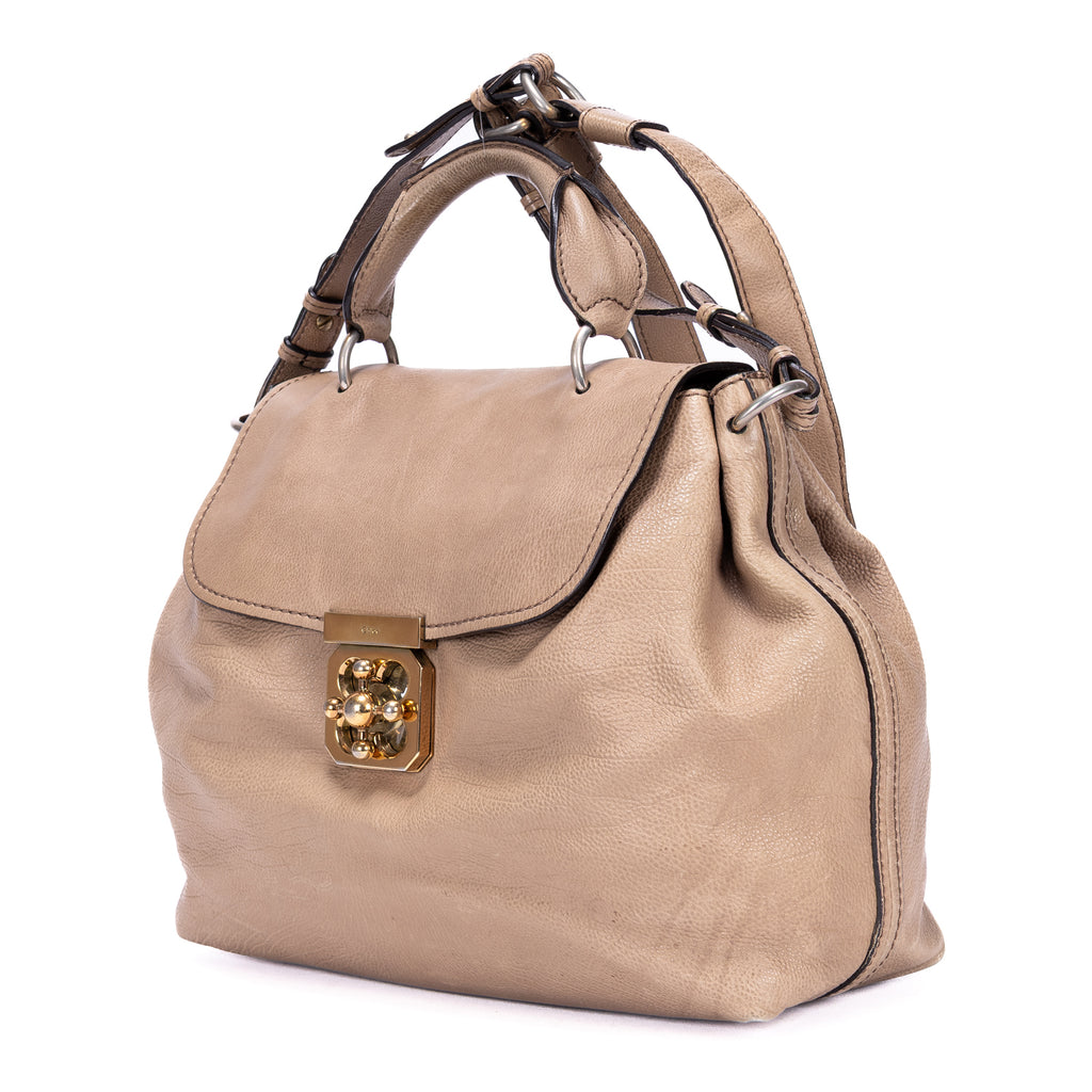 Shoulder Bag Elsie Satchel Beige Grained Calfskin Leather