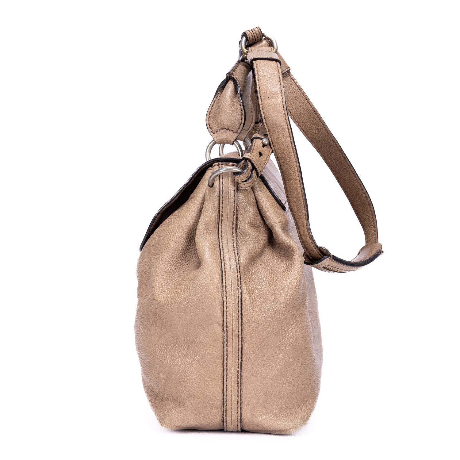 Shoulder Bag Elsie Satchel Beige Grained Calfskin Leather