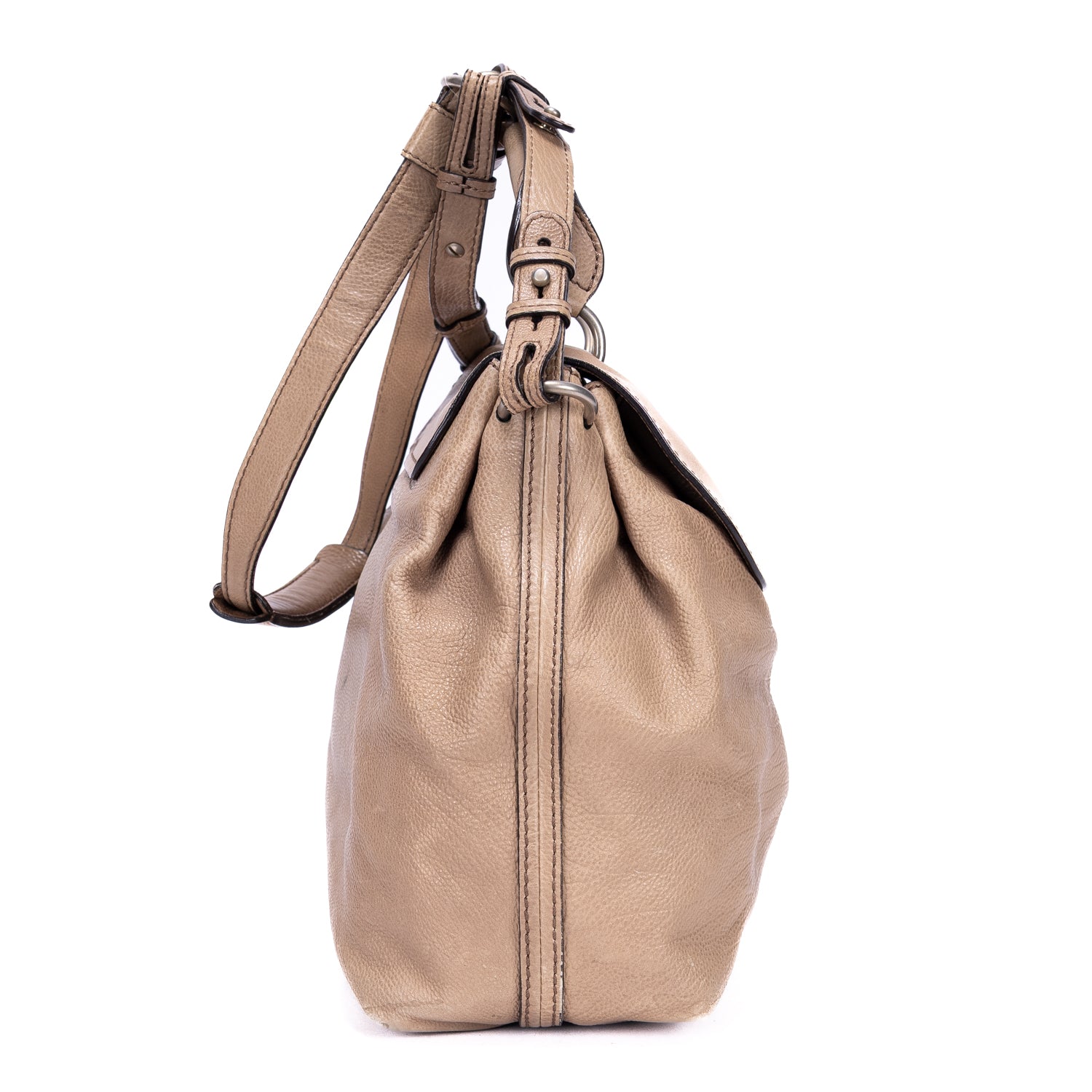 Shoulder Bag Elsie Satchel Beige Grained Calfskin Leather