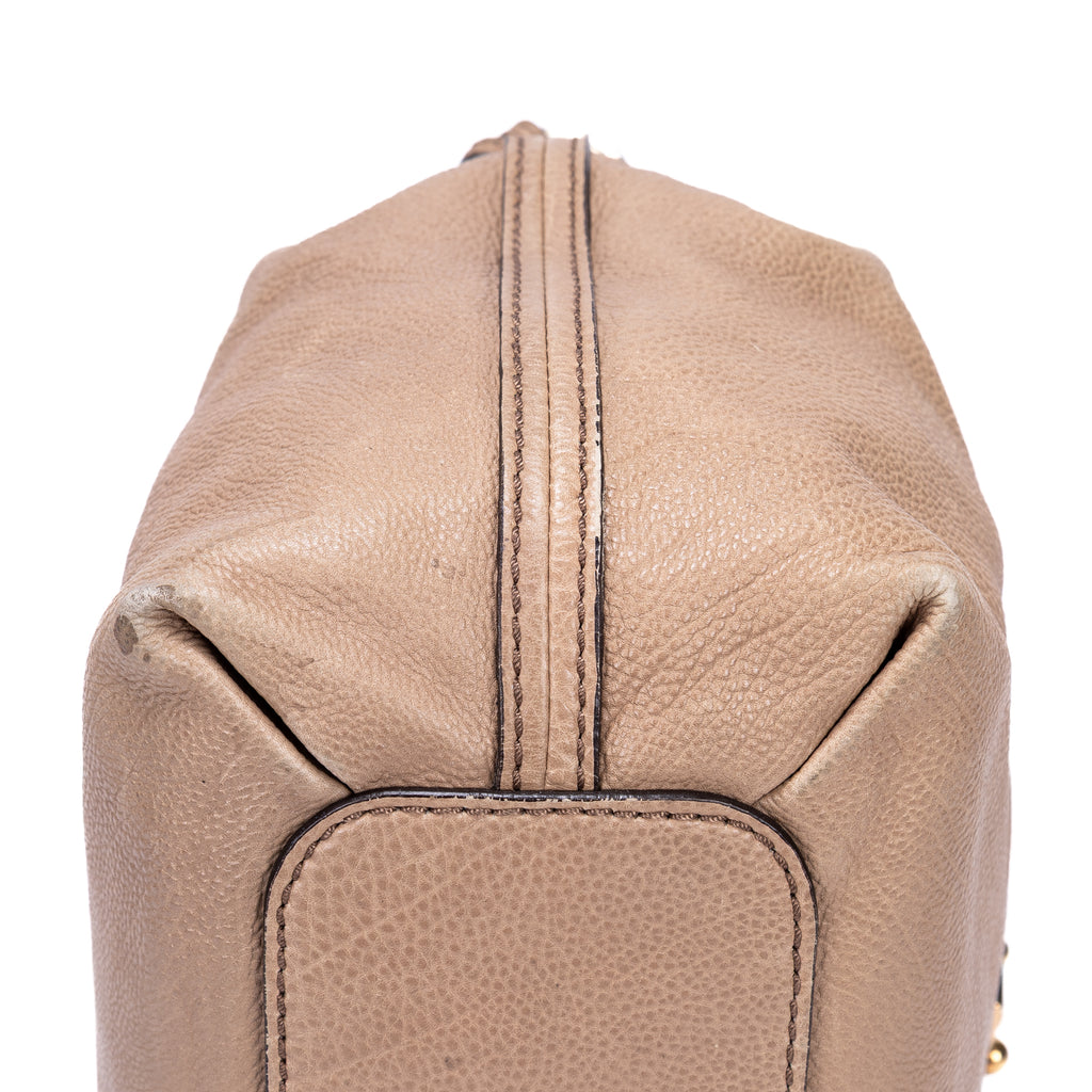 Shoulder Bag Elsie Satchel Beige Grained Calfskin Leather