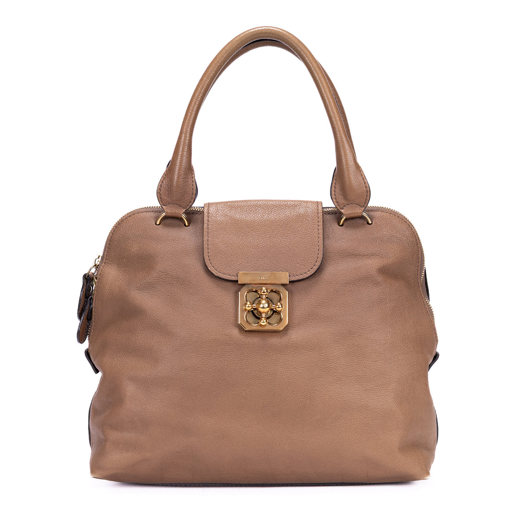 Shoulder Bag Elsie Satchel Beige Grained Calfskin Leather