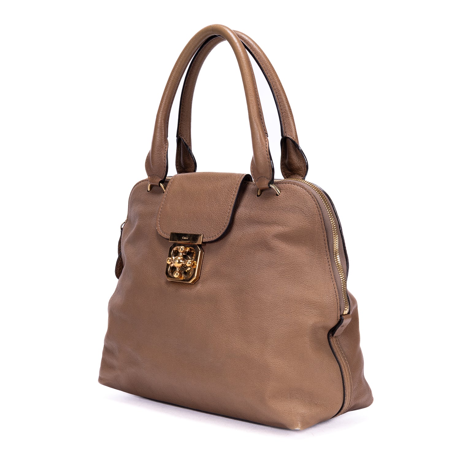 Shoulder Bag Elsie Satchel Beige Grained Calfskin Leather