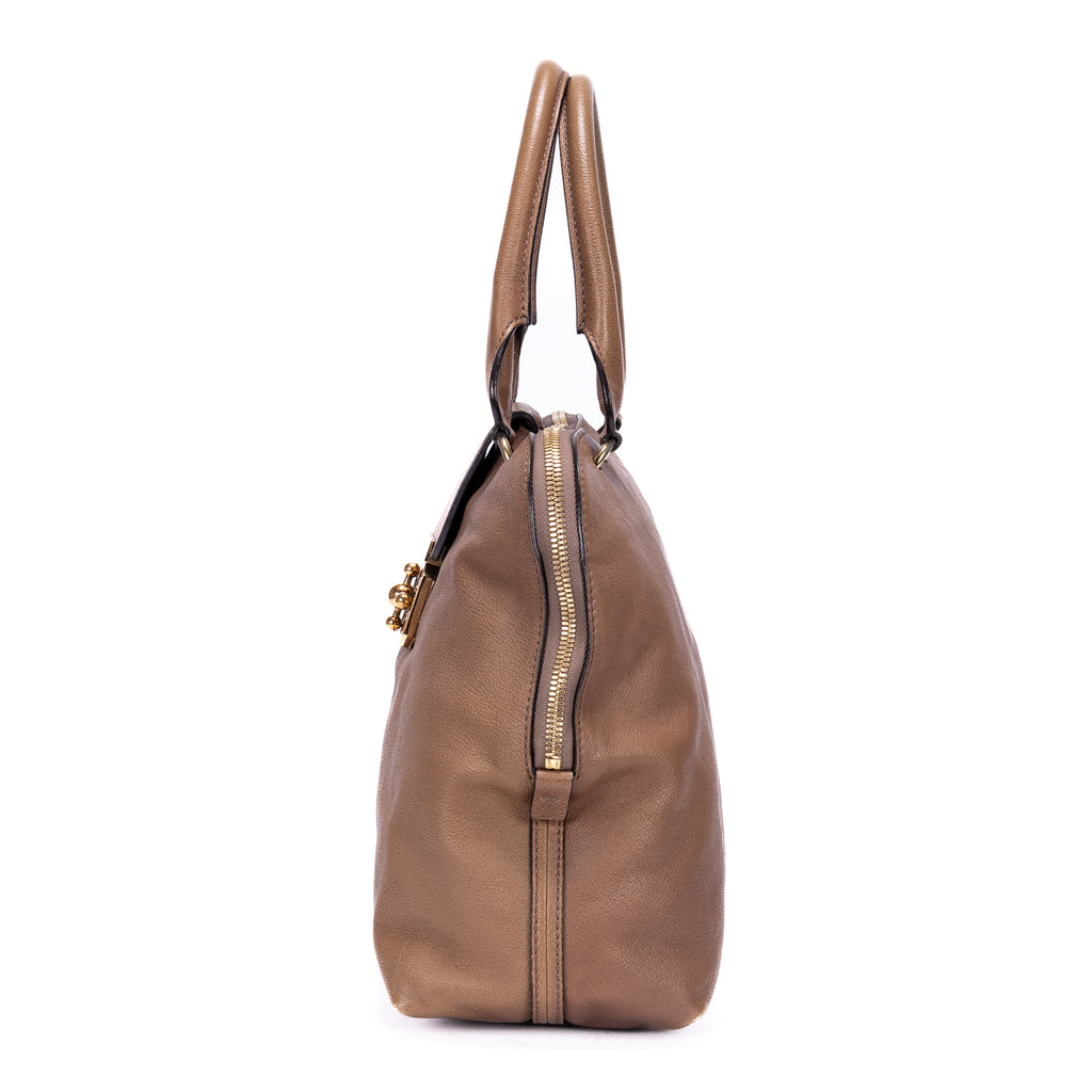 Shoulder Bag Elsie Satchel Beige Grained Calfskin Leather
